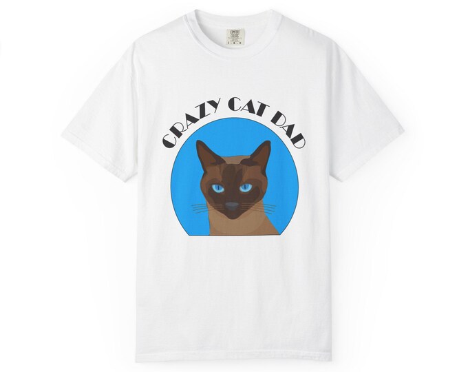 Crazy Cat Dad T-shirt | Siamese Cat Illustration, Blue Circle Design