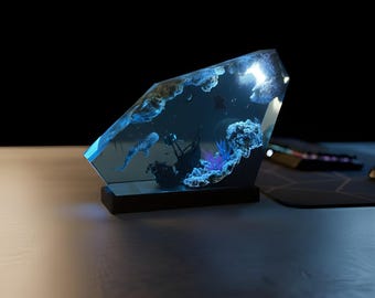 Taucher & Schiffswrack Harzlampe, Walhai und Manta Ray Nachtlicht, Tiefsee Dekor, handgemachte Epoxidharz Kunst