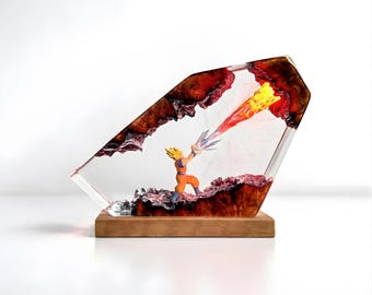 Super Saiyan Goku Harz Lampe, Handgefertigt Dragon Ball Z Diorama, Kamehameha Epoxy Nachtlicht, Anime Schreibtisch Dekor, Super Saiyan Lampe