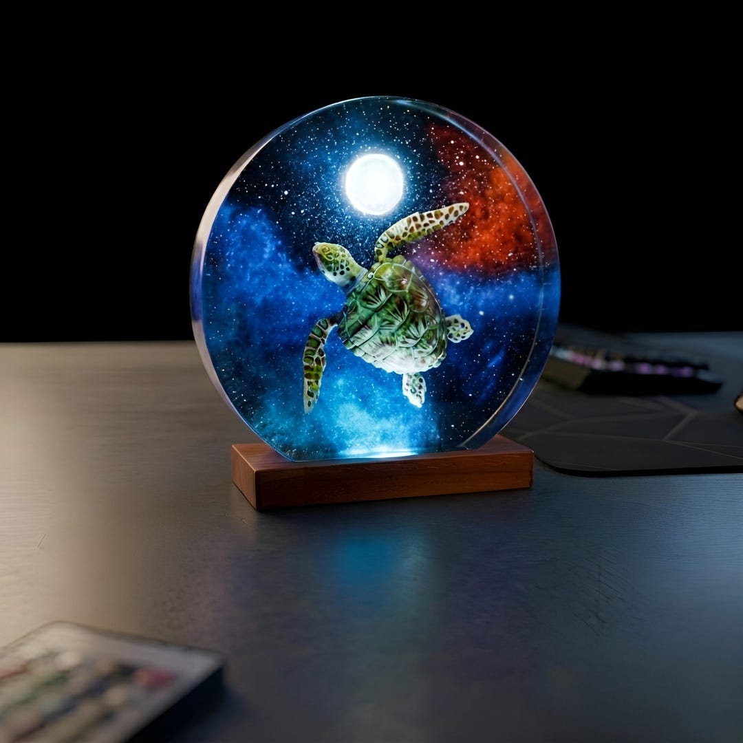 Lighted Rope Turtle Sea Turtle Resin Lamp, Ocean Moon Night Light, Marine Life Epoxy Decor ...