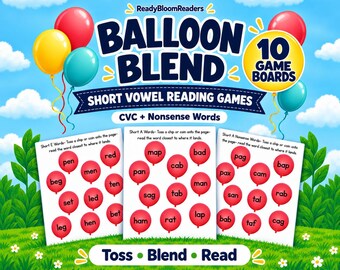 Balloon Blend: Short Vowel CVC and Nonsense Word Reading Games PDF