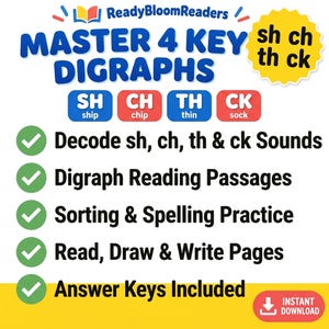 Digraph Worksheets: sh ch th ck Sound Practice, Kindergarten & First Grade Phonics PDF image 4