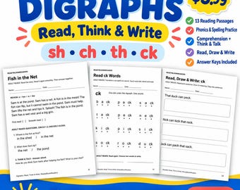 Digraph Worksheets: sh ch th ck Sound Practice, Kindergarten & First Grade Phonics PDF