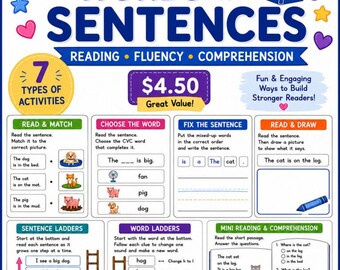 CVC Words and Sentences Worksheets: Reading, Fluency & Comprehension PDF