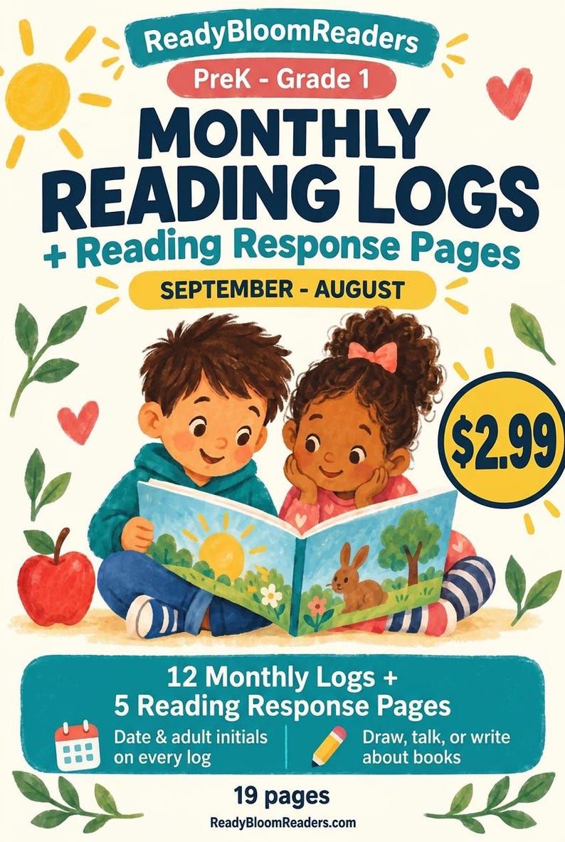 Monthly Reading Logs and Response Pages for PreK, Kindergarten and First Grade PDF image 1