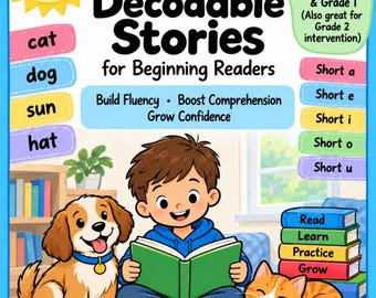 20 CVC Decodable Stories: Short Vowels, Reading Fluency & Comprehension PDF, K–1