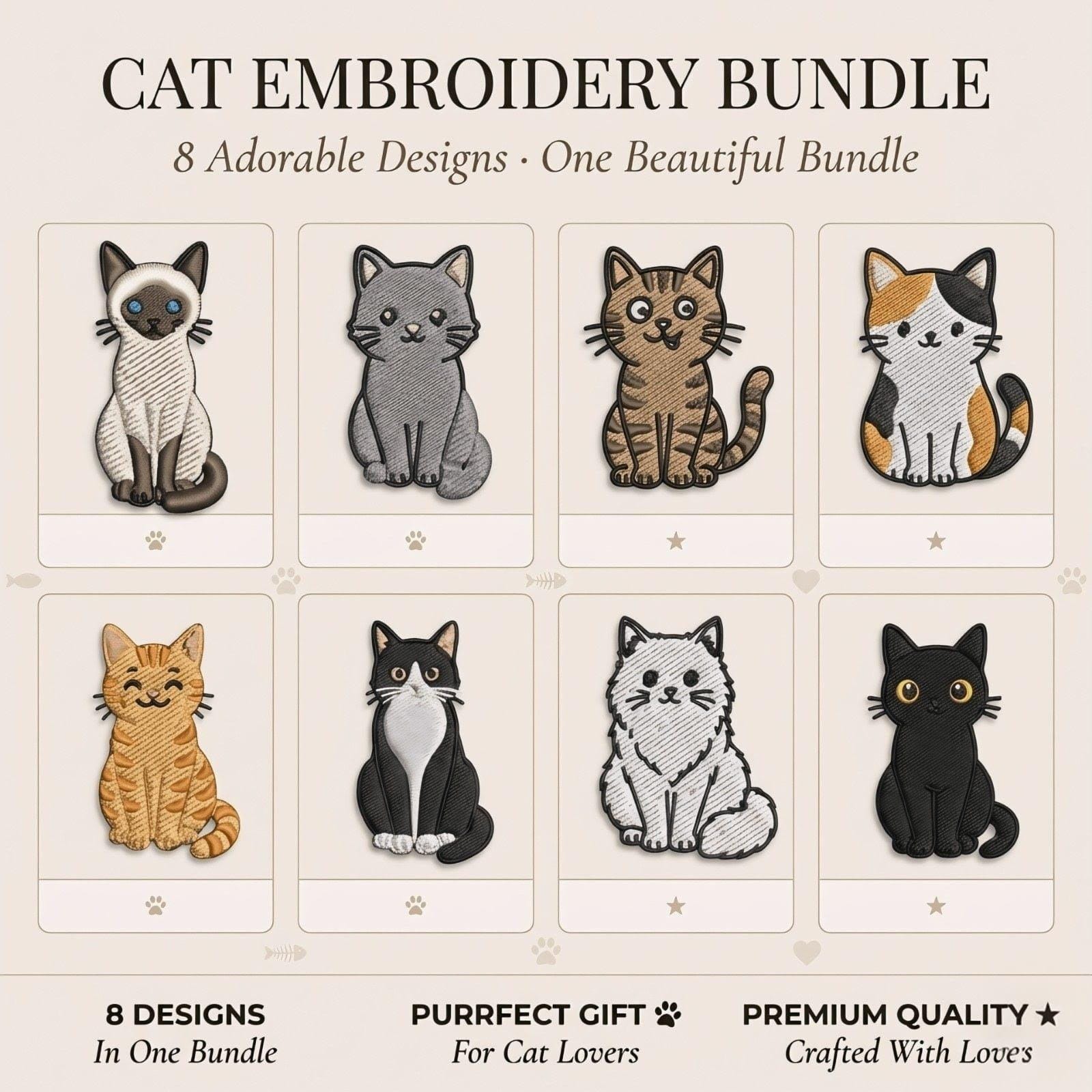 Cat Embroidery Bundle 8 Breeds | Siamese Tuxedo Persian Black Cat | Pes ...