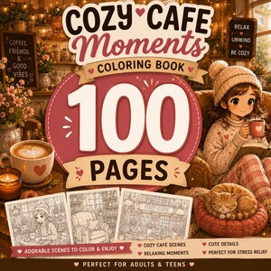 Cozy Coloring Book for Adults and Teens | 100 Bold & Easy Cozy Cafe Pages | Cute Hygge Coloring Book PDF