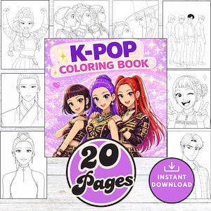 K-POP Kleurboek om te printen | 20 Leuke Idol Kleurplaten | Kpop Fan Art Kleurboek | Kleurplaten in Anime Stijl | Direct te downloaden