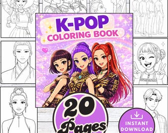 K-POP Coloring Book Printable | 20 Cute Idol Coloring Pages | Kpop Fan Art Coloring Book | Anime Style Coloring Pages | Instant Download
