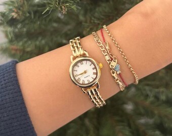 Gold Roman Numeral Watch - Vintage Stainless Steel Wristwatch