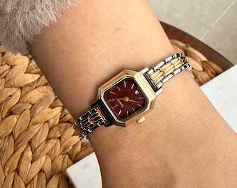 Square Stainless Steel Vintage Watch, Elegant Classic Retro Wristwatch