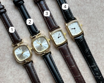 Vintage Leather Strap Women’s Watch Minimal Classic Elegant Gift for Her