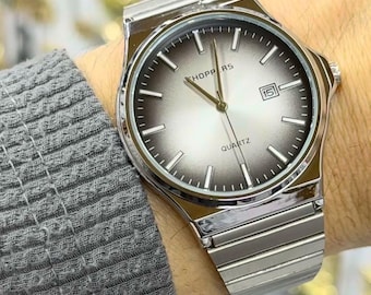 Men's Minimalist Stainless Steel Watch, Classic Silver Quartz Wristwatch