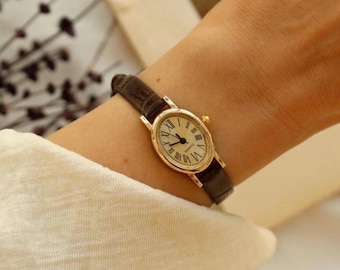 Vintage römische Ziffern Leder Damenuhr, klassische elegante Damenarmbanduhr