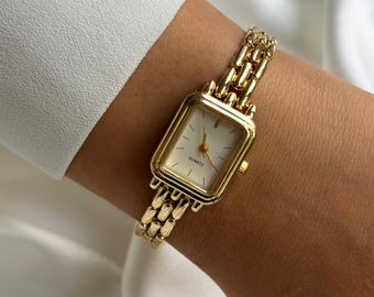 Minimalistyczny złoty zegarek damski w stylu vintage – elegancki klasyczny zegarek na rękę ze stali nierdzewnej