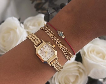 Minimal Square Women’s Watch – Modern Vintage Stainless Steel Wristwatch, Elegant Everyday Gold/Silver Watch