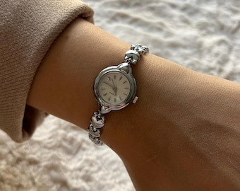 Silver Stainless Steel Women’s Watch with Heart Link Bracelet