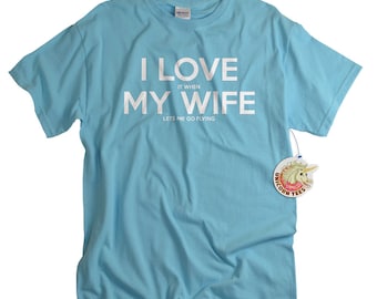 Pilot Gifts - Funny Tshirts - Gift for Pilot - I LOVE it when MY Wife® Lets Me Go Flying Tshirt
