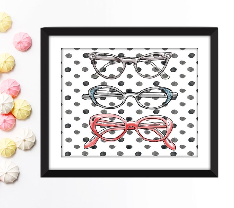 Digital Print Retro Cat Eyeglasses Polka Dot Printable. Home Etsy