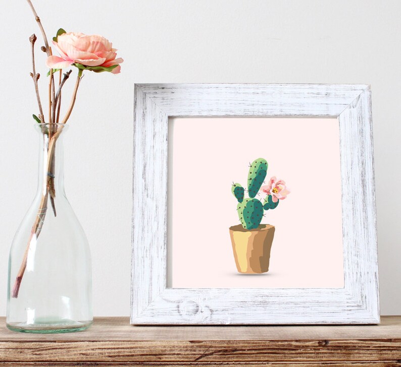 Cactus Flower Print Watercolor Print Blush Home Decor Western Etsy