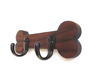 BARNWOOD DOG BONE Leash Hanger / Wood Burned Edges / Zero Voc Finish