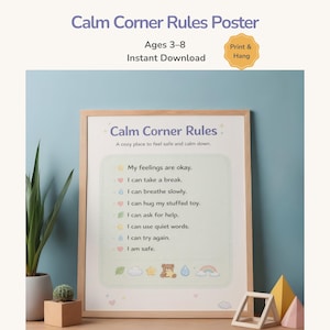 Calm Corner Rules Poster Printable | Calm Corner Poster for Kids | Simple Calm Down Rules | SEL Classroom Printable Ages 3–8