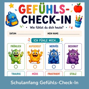 Gefühle Poster / Monster Gefühls-Check-in / Morgenkreis Kita Kindergarten / Emotionen lernen PDF / Schulanfang / Schulstart