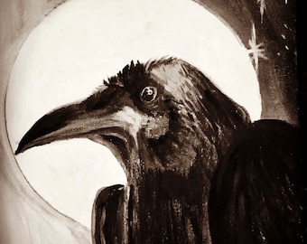 Raven Art Print: Signed Acrylic Painting Notecard (4x5)