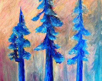 Redwoods Acrylic Painting Print: Signed Notecard (4x5)