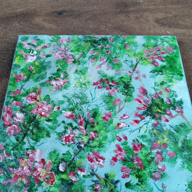 Original Cherry Blossom Acrylic Painting on Canvas 8x10 Pink Floral Art ...