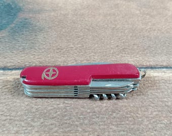 Vintage Red Multi Tool Pocket Knife Star Moon Logo 11 Function Folding Saw Blade