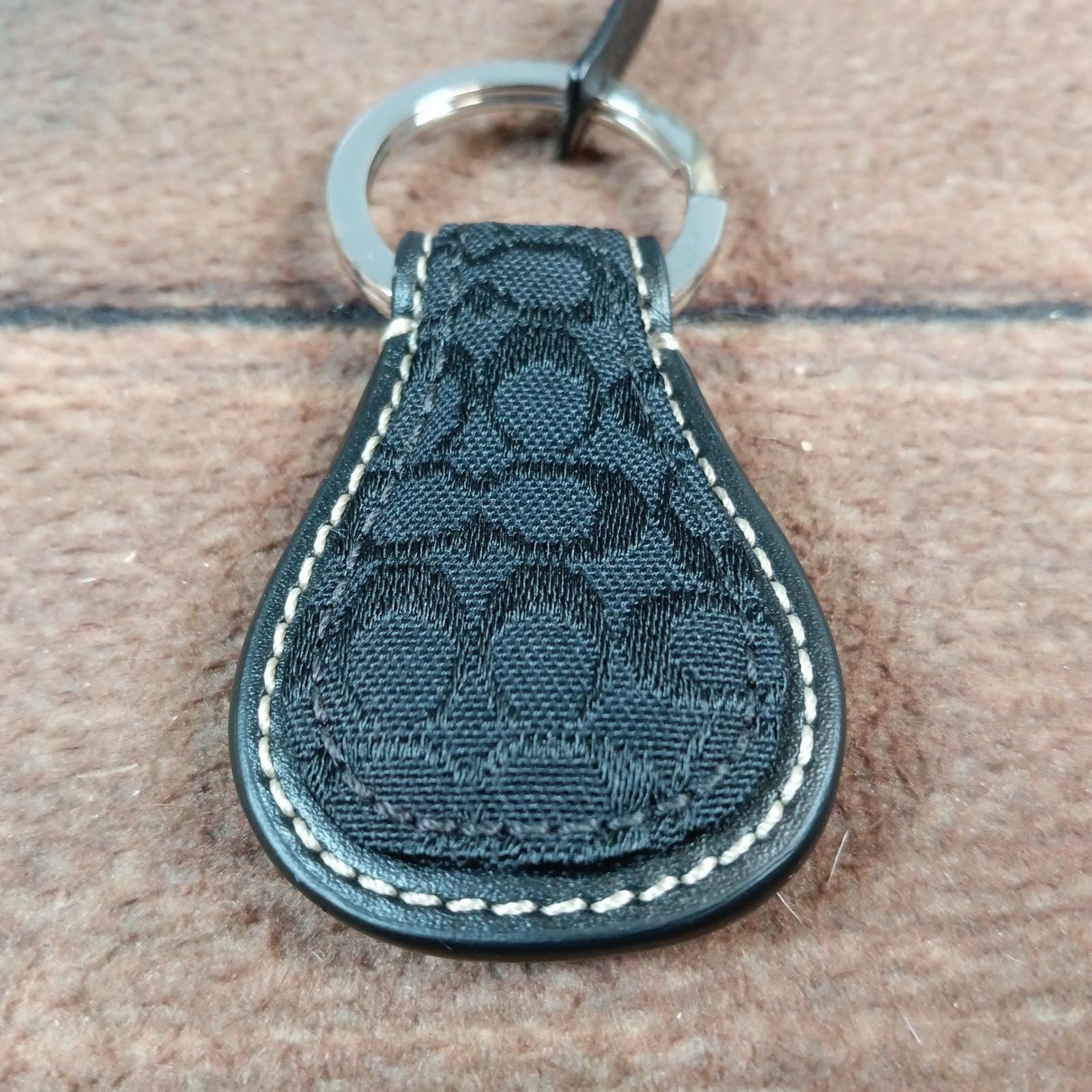 Coach Black Signature Jacquard Leather Teardrop Keychain Fob Silver ...