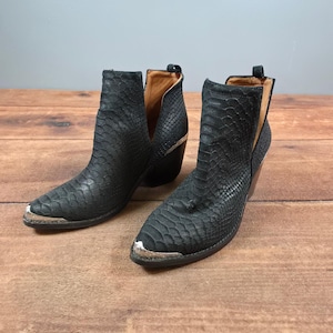 Jeffrey Campbell Cromwell Booties Womens 8 Black Good Snakeskin Silver Hardware