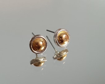 Gold and Silver Tone Stud Earrings Two Tone Dome Design