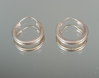 Sterling Silver Hoop Earrings Double Band Small Lightweight Everyday