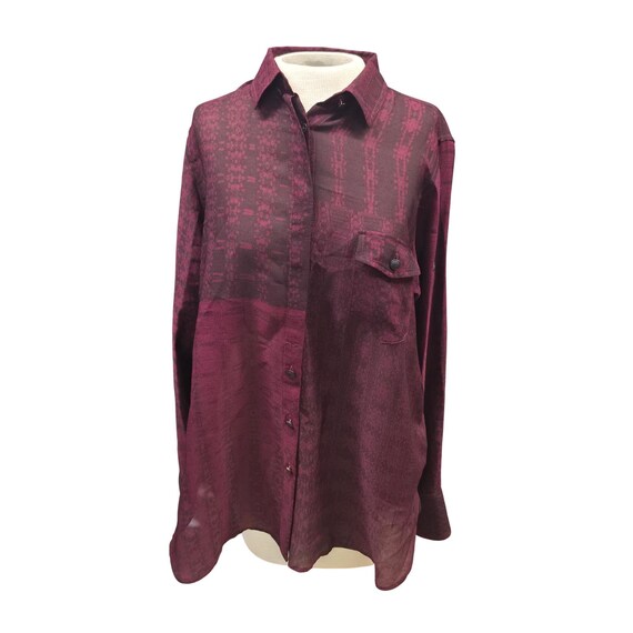 Rag & Bone, Rag & Bone Button Down Blouse Womens 6 Burgundy Good Roll Tab Sleeve Patterned