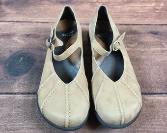 Dansko Mary Jane Shoes Womens 38 Tan Excellent Leather Buckle Strap Comfort