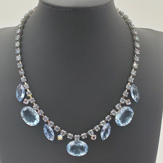Vintage Rhinestone Choker Necklace Womens OS Blue Good Fringe Crystal Statement