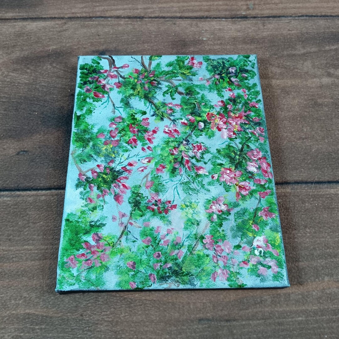 Original Cherry Blossom Acrylic Painting on Canvas 8x10 Pink Floral Art ...