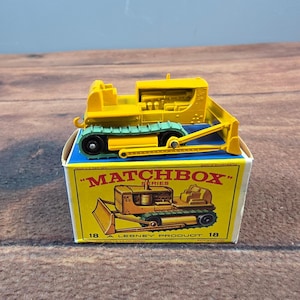 Streichholzschachtel Raupe Bulldozer No 18 Gelb Ausgezeichnete Lesney Diecast Spielzeugkiste Bild 1
