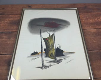 Karl Fortes Mixed Media Kunst Groot 24x30 Meerkleurig Origineel Surrealistisch Landschap