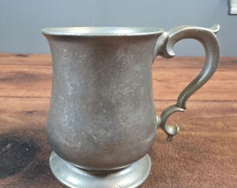 Vintage Pewter Tankard Mug OS Silver Good USA Stamped Ornate Scroll Handle Mug
