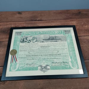 1929 USS Kansas Domain of Neptunus Rex Shellback Certificate Framed Navy Art