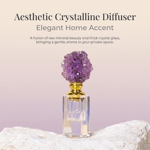 Natural Amethyst Cluster Fluorite Crystal Aroma Bottle, Refillable Glass Perfume Vial, Healing Crystal Gift for Women & Vanity Decor