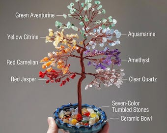 7 Chakra Crystal Tree | Blue Ceramic Base | Healing Crystal Bonsai for Home Decor  Meditation