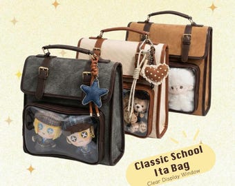 Mochila Ita Bag | Mochila Ita Bag estilo escolar clássico com janela transparente | Mochila Ita Bag conversível de ombro | Presente para ela | Fã de anime