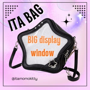 Bolso Black Star Ita, bolso con ventana transparente para exhibición de pines, mochila cruzada Kawaii, bolso de convención de anime de cuero PU.