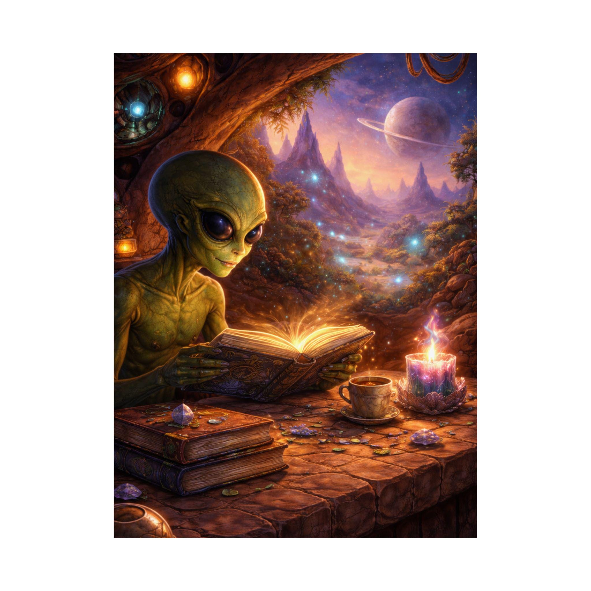 Alien Reading Book Art Print, Sci-fi Landscape, Fantasy Wall Decor - Etsy