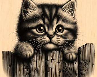 Lindo gatito grabado láser PNG / Diseño de gato dulce para manualidades y grabado